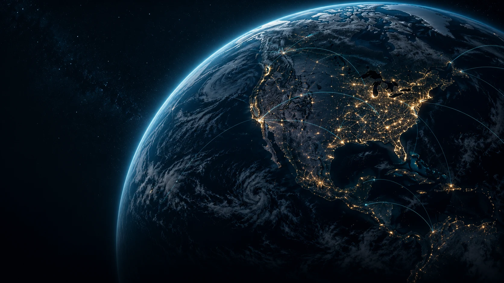Illustrative Earth at night with subtle connections across North America
